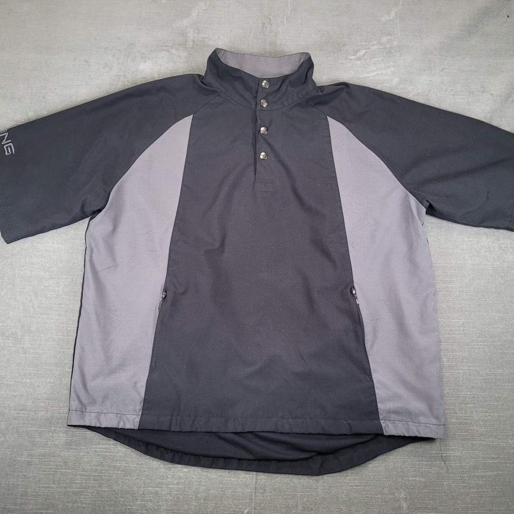 Ping Collection Mens L Black Gray Snap Neck Short Sleeve Golf Windshirt Pullover